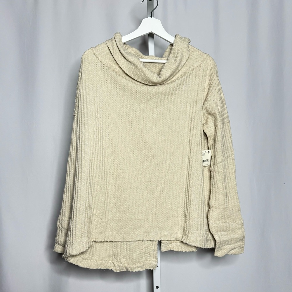 Free People Waffle Knit Cowl Neck Cream Sweater — S - Picture 1 of 9